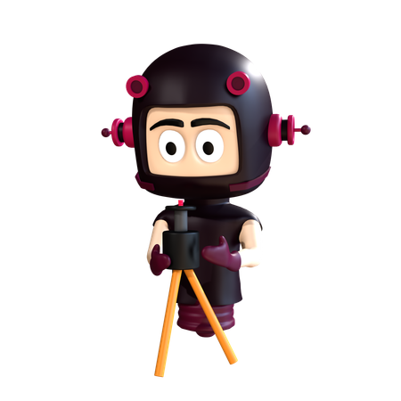 Personagem fazendo medição de estrada  3D Illustration