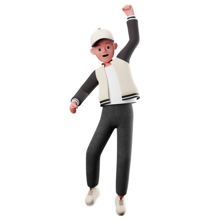 Personagem masculino com pose de salto feliz  3D Illustration