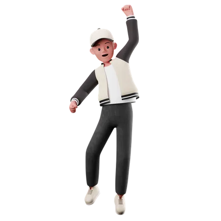 Personagem masculino com pose de salto feliz  3D Illustration