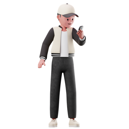 Personagem masculino usando um smartphone  3D Illustration