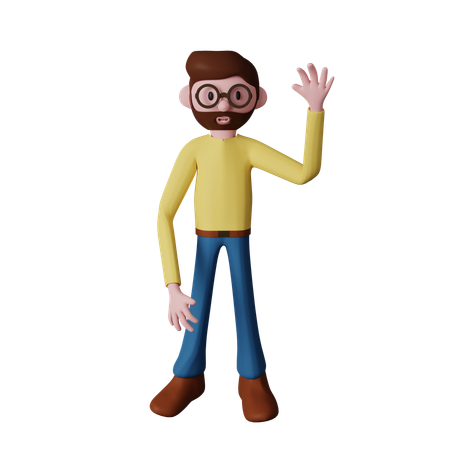 Personaje agitando la mano  3D Illustration