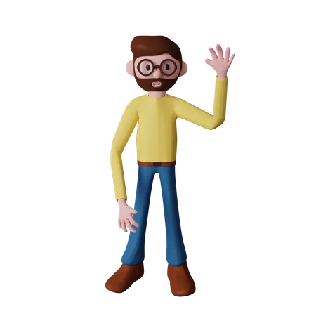 Personaje agitando la mano  3D Illustration