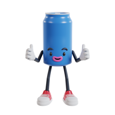 El personaje de latas de refresco da doble pulgar hacia arriba  3D Illustration