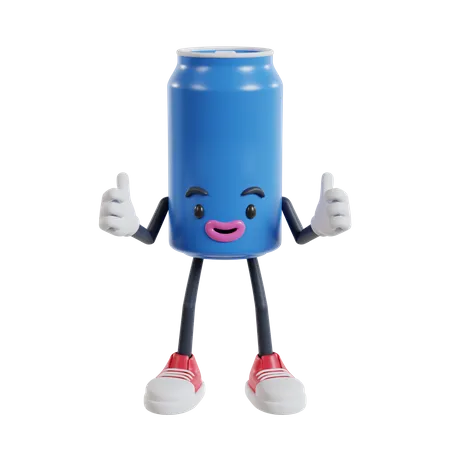 El personaje de latas de refresco da doble pulgar hacia arriba  3D Illustration