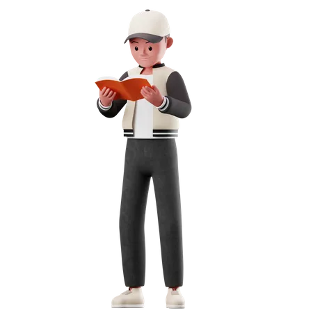 Personaje masculino leyendo una pose de libro  3D Illustration