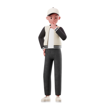 Pose de pensamiento de personaje masculino  3D Illustration