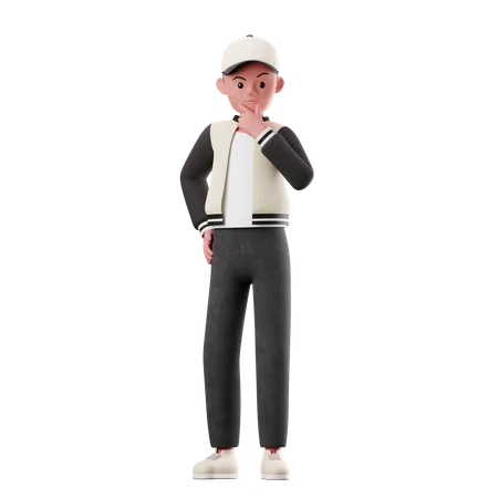 Pose de pensamiento de personaje masculino  3D Illustration