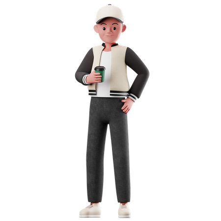 Personaje masculino sosteniendo una taza de café  3D Illustration