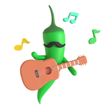 Piment vert jouant de la guitare  3D Illustration