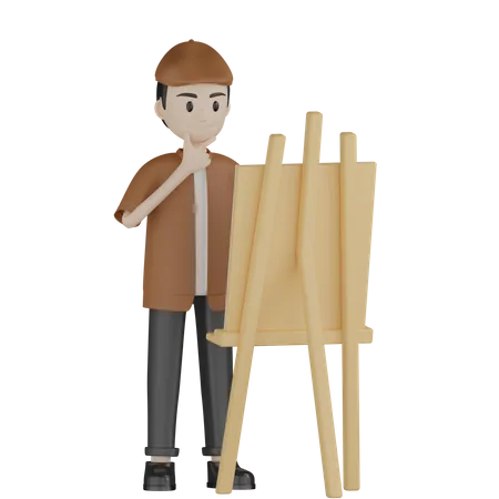 Pintor pensando em pintar  3D Illustration