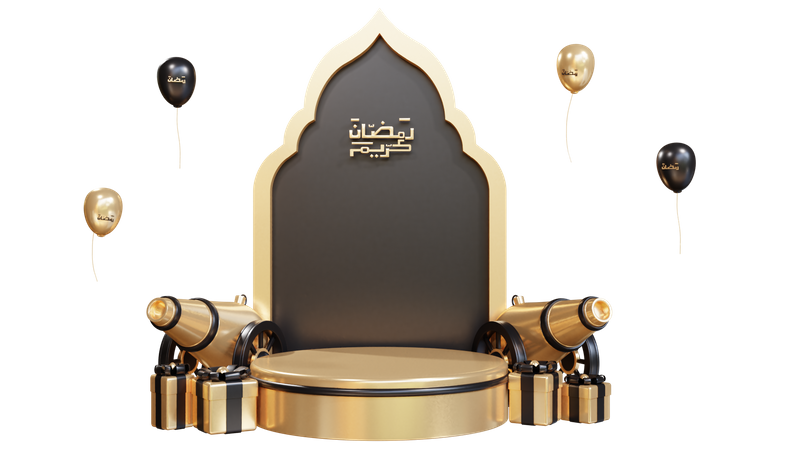 Podium For Ramadan With Cannon  3D Illustration