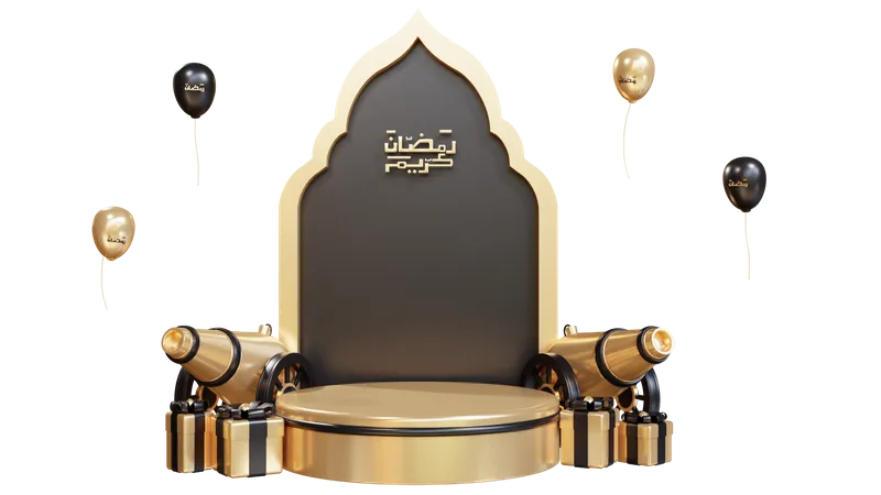 Podium For Ramadan With Cannon  3D Illustration