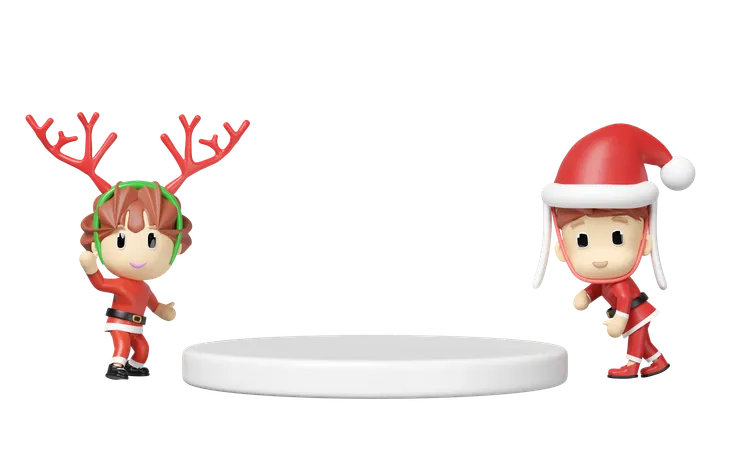 Pódio vazio com papai noel  3D Illustration