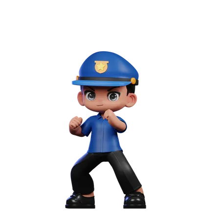 Policeman Ready To Fight  3D Illustration