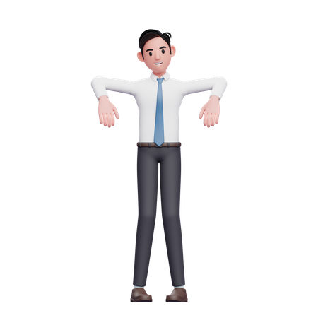 Pose de marioneta de hombre de negocios con camisa larga y corbata azul  3D Illustration