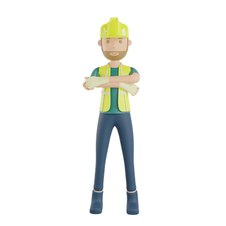 Gesto de pose de trabalhador da construção civil  3D Illustration