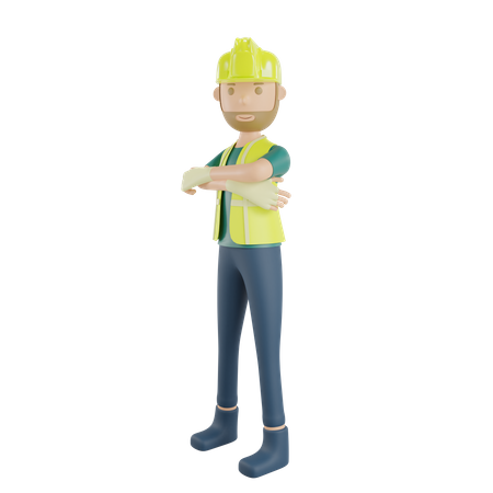 Gesto de pose de trabalhador da construção civil  3D Illustration