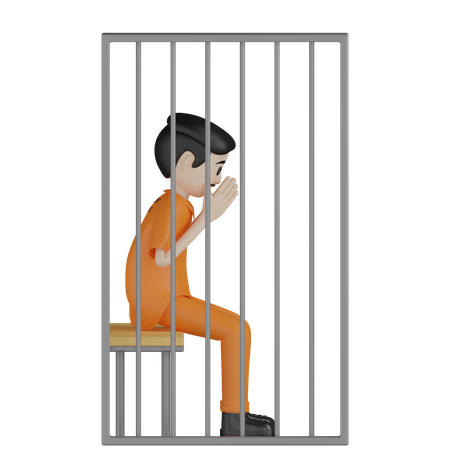 Prisoner Sitting In Cell  3D Illustration