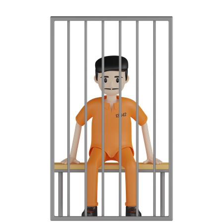 Prisoner Sitting In Cell  3D Illustration