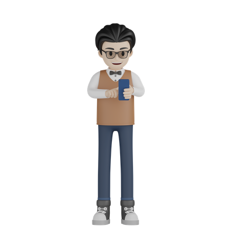 Profesor operar movil  3D Illustration