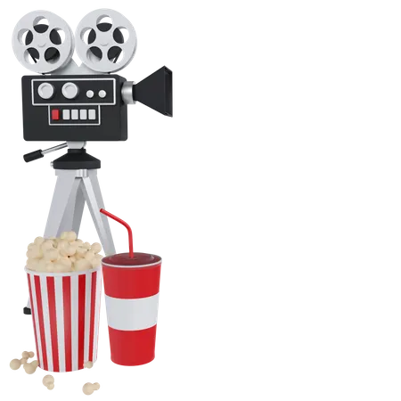 Projetor de cinema e comida de cinema  3D Illustration