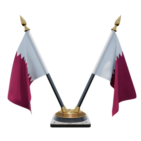 Qatar Double Desk Flag Stand  3D Flag