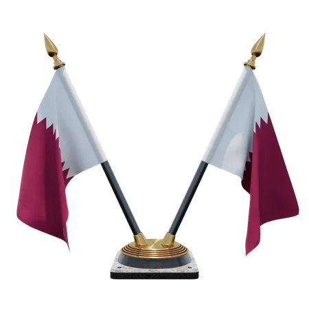 Qatar Double Desk Flag Stand  3D Flag