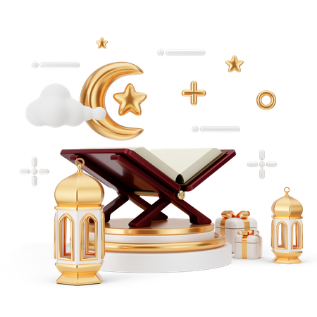 Ramadan-Podium mit Koran  3D Illustration