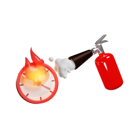 Red Fire Extinguisher Extinguishes The Clock On Fire Deadline  3D Illustration