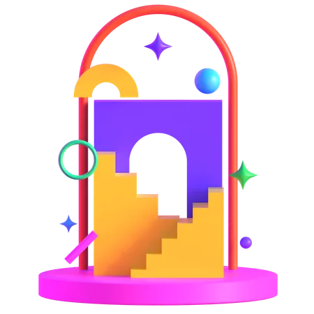 Retro Futuristic Geometric Neon Arch  3D Icon