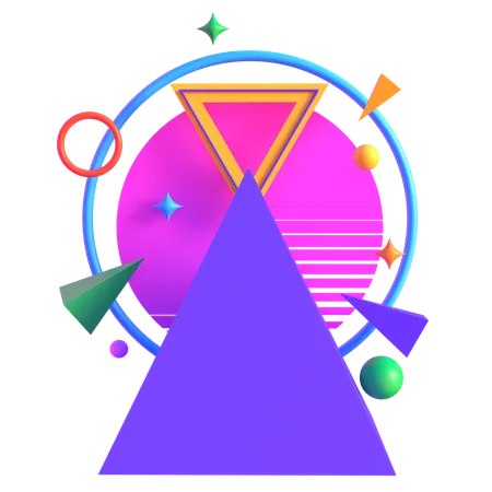 Retro Futuristic Neon Triangle Pyramid  3D Icon