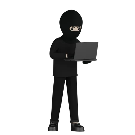 Robber With Laptop  3D Illustration