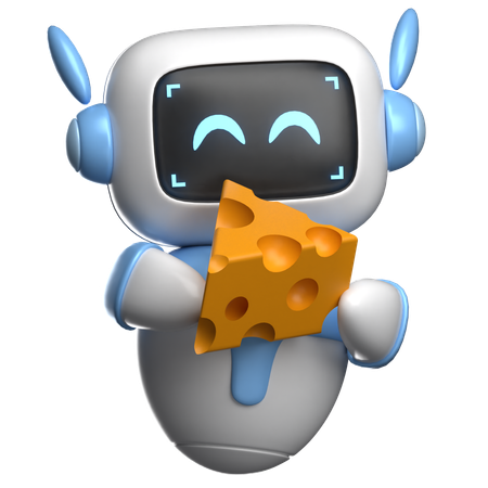 Robot Enjoying Cheese  3D Illustration