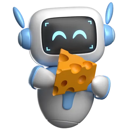 Robot Enjoying Cheese  3D Illustration