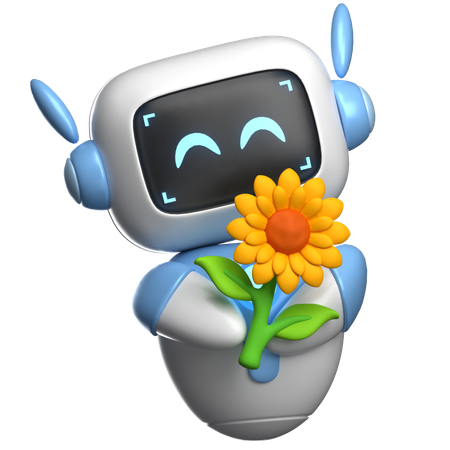 Robot Holding A Flower  3D Illustration