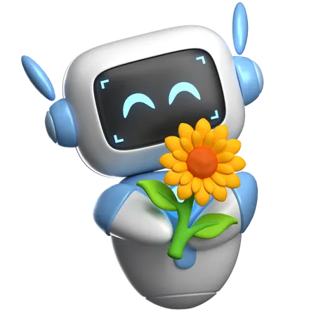 Robot Holding A Flower  3D Illustration