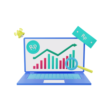 Rupiah currency analysis report going up  3D Illustration