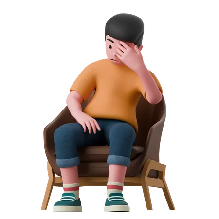 Sad Man Is Sitting On Chair  3D Illustration