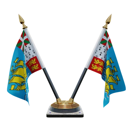 Saint Pierre and Miquelon Double Desk Flag Stand  3D Flag