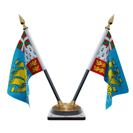 Saint Pierre and Miquelon Double (V) Desk Flag Stand  3D Icon