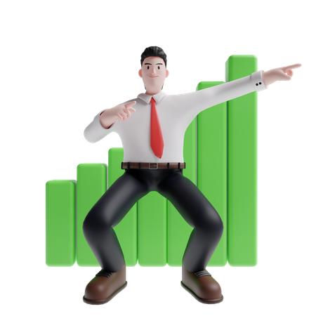 Salesman indicating sales growth  3D Illustration