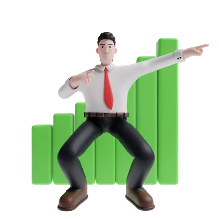 Salesman indicating sales growth  3D Illustration