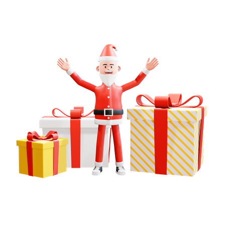 Santa claus celebrates merry christmas and happy new year with gifts  3D Illustration