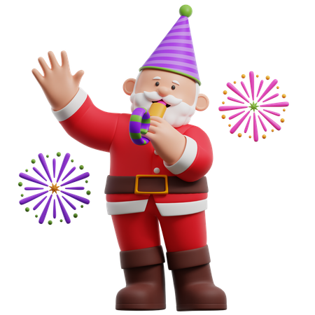 Santa Claus Celebrates New Year With Fireworks  3D Illustration