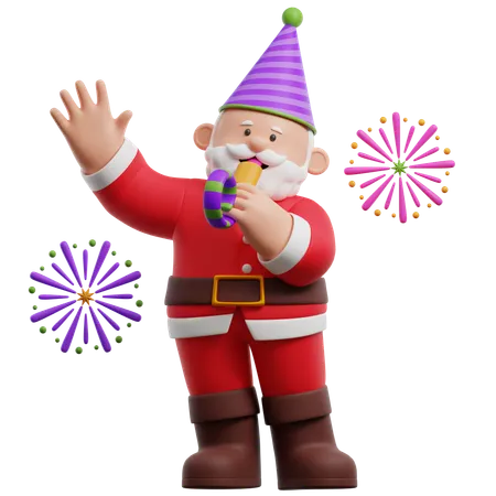 Santa Claus Celebrates New Year With Fireworks  3D Illustration