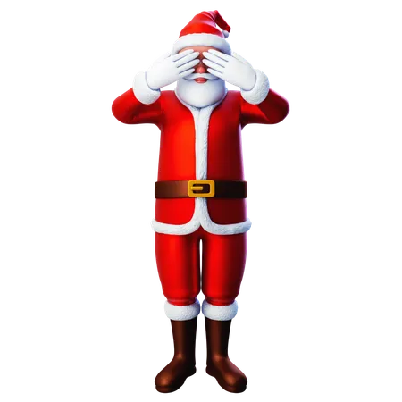 Santa Claus Close His Eye Using Both Hands  3D Illustration