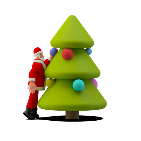 Santa Claus Decorating Christmas Tree  3D Illustration