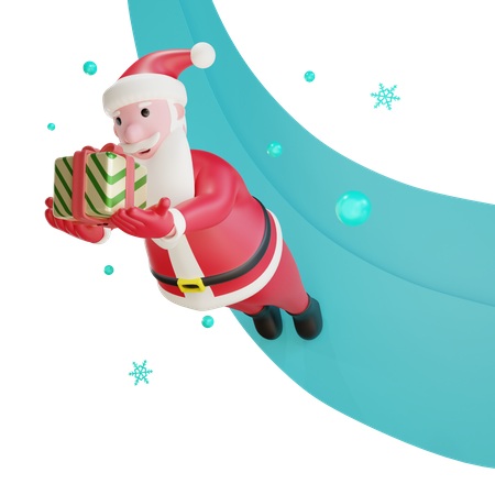 Santa Claus Floating With Gift  3D Illustration