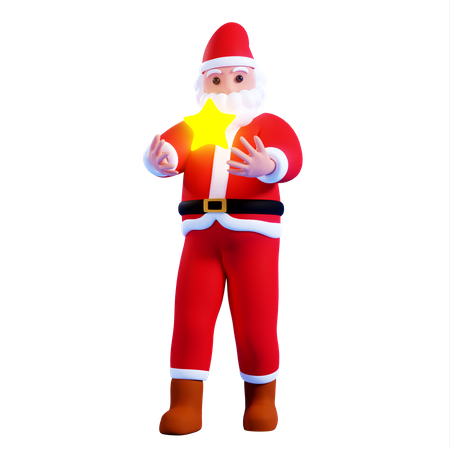 Santa Claus holding Christmas star  3D Illustration