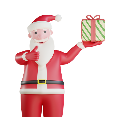 Santa Claus Holding Gift Box  3D Illustration